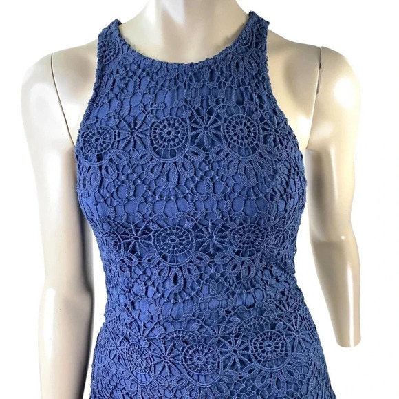 Hollister Crochet Halter Racerback Cut Out Mini Sheath Dress Women Size M Navy - Picture 2 of 16